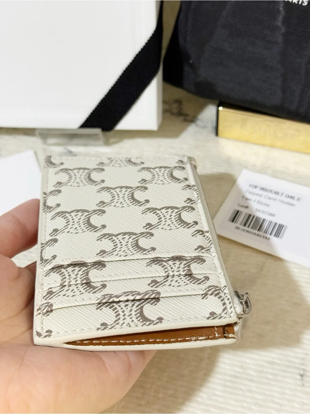Celine Triomphe Canvas & Leather Zipped Card Holder Wallet